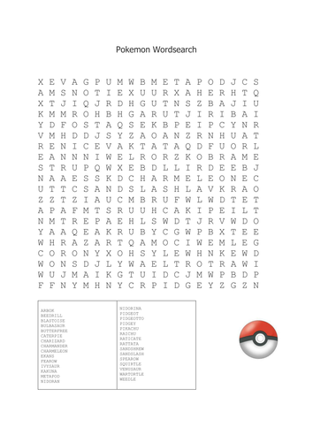 Pokemon Wordsearch | Teaching Resources