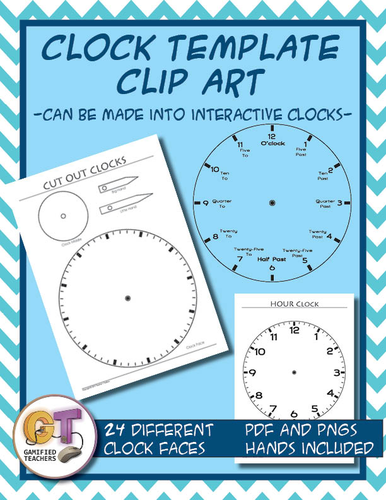 Clock Template Clip Art - Blank ones included, PNG for worksheets