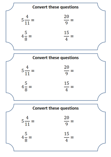Converting between improper fractions and mixed numbers