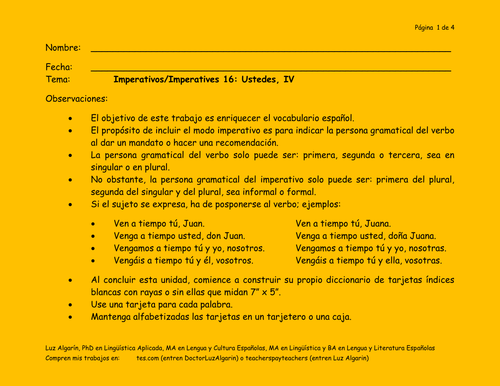 Imperativos/Imperatives 16: Ustedes IV