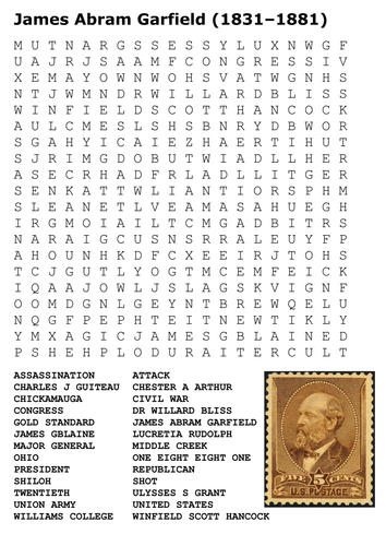 President James Abram Garfield  Word Search