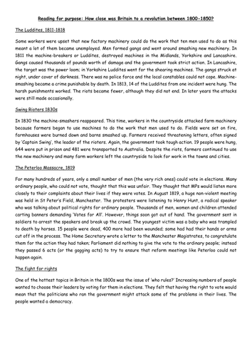 How close to a revolution was Britain between 1750-1900?