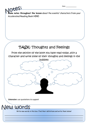 Thoughts and feelings reading activity