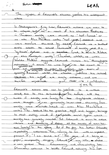King Lear A-level A grade essay 'Edmund'