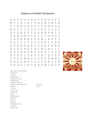 Religions and Beliefs Wordsearch