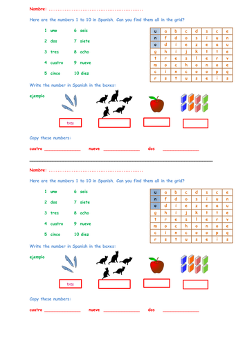 KS3 Spanish starter – numbers 1 to 10