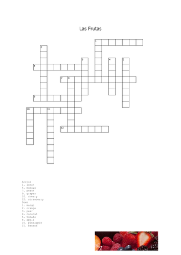 Las Frutas Crossword