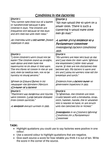 Using the caption to investigate Factory Conditions during the Industrial Revolution