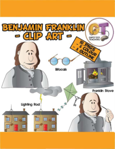 Benjamin Franklin and his inventions Clip Art - 12 PNGS