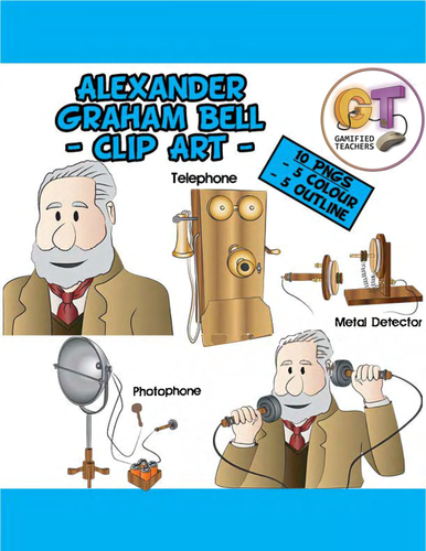 Alexander Graham Bell and his inventions Clip Art - 12 PNGS