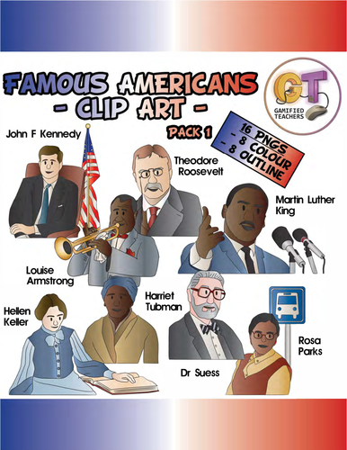 Famous Americans Clip Art Pack 1 - 16 PNGS