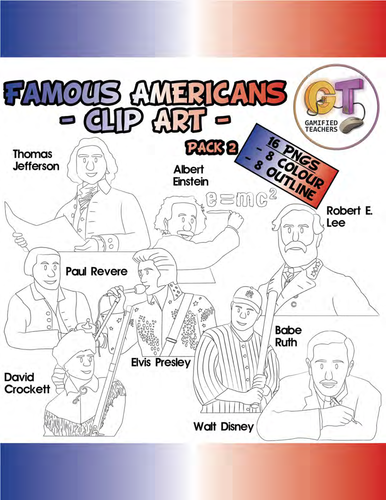 Famous Americans Clip Art Pack 2 - 16 PNGS