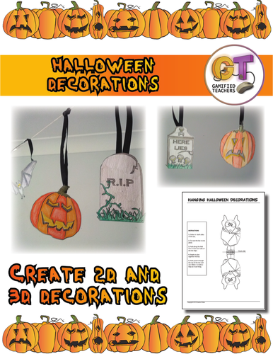 2D and 3D Halloween decorations - colour, cut and paste 12 different decorations