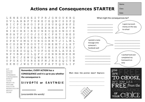 actions-and-consequences-starter-sheet-or-homework-sheet-teaching