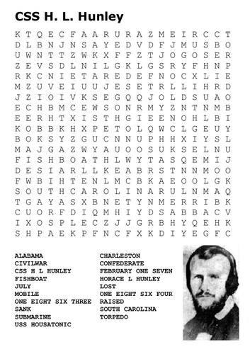 CSS HL Hunley (US Civil War) Word Search