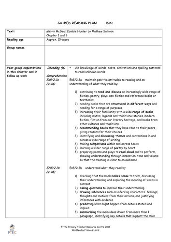 The Zombie Hunter Guided Reading Plans