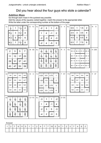 Addition mazes - calculate the answer to each riddle.