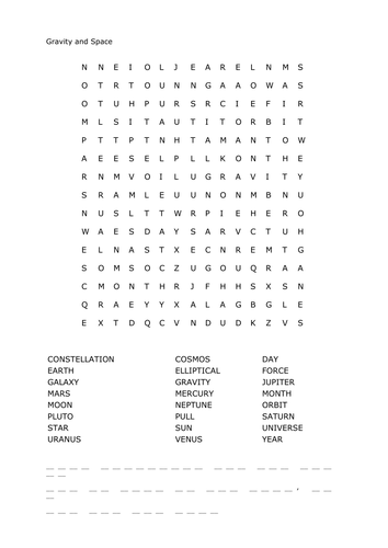 Gravity word search