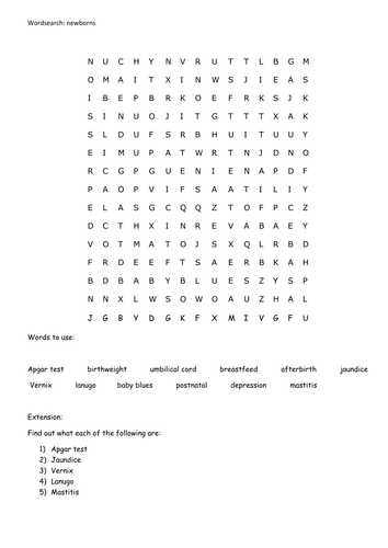 Newborns word search