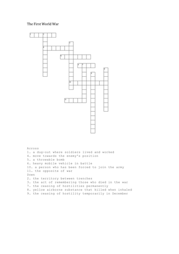 Crossword on the first world war.