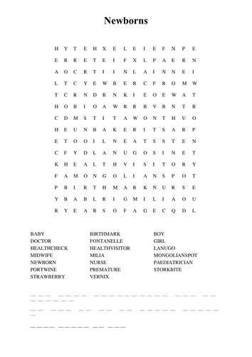 Newborns word search