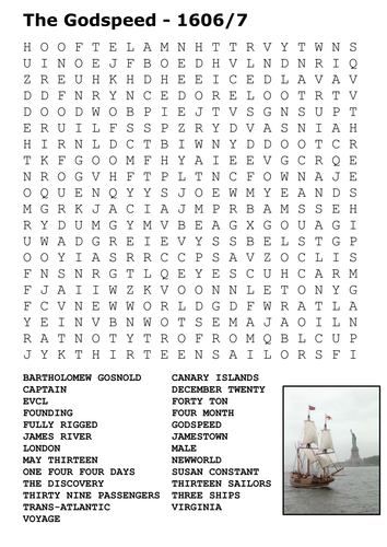 The Godspeed (Jamestown Settlement) Word Search