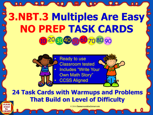 3.NBT.3 Math 3rd Grade NO PREP Task Cards—MULTIPLES OF TEN PRINTABLES
