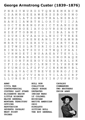 George Armstrong Custer Word Search