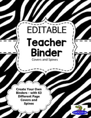 Labels and Teacher Binder Covers - Zebra Print EDITABLE - BUNDLE