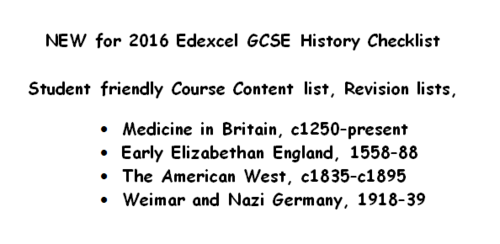 NEW for 2016 Edexcel GCSE History Checklist Medicine, Elizabeth, American West, Germany