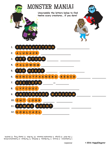 Halloween Monster Word Scramble