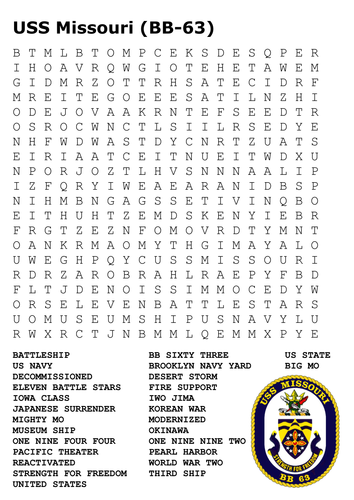 USS Missouri Word Search