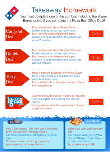 Takeaway Homework - War Poets