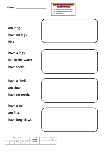 Reading reptile facts worksheet