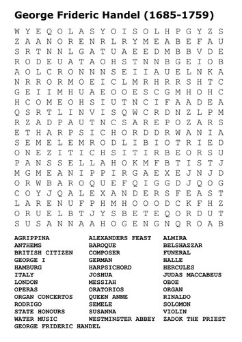 George Frideric Handel Word Search