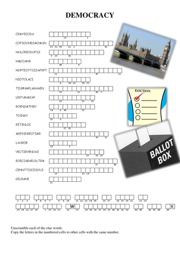 DEMOCRACY STARTER puzzle vocabulary Parliament and Government Citizenship