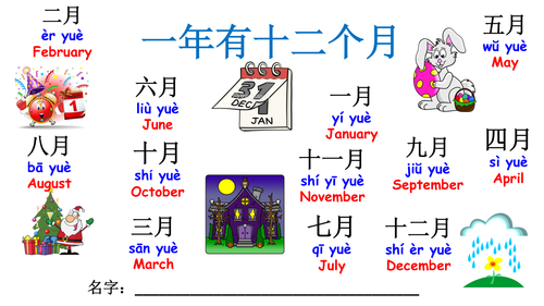 Mandarin Chinese Year 1: Months of the year