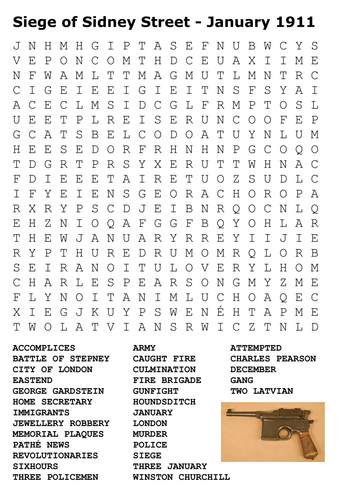 Siege of Sidney Street - January 1911 Word Search