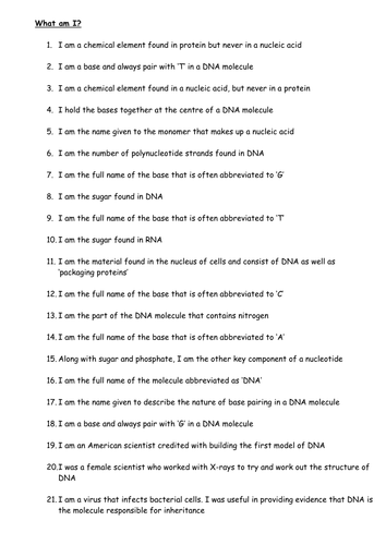 DNA - 'what am I?' quiz