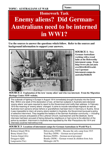 Enemy aliens?  Did German-Australians need to be interned in WW1?