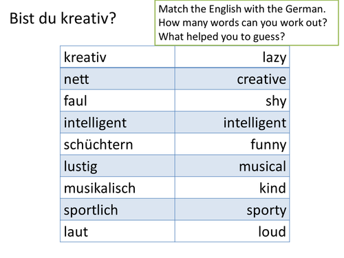 Describing personality - Bist du kreativ?