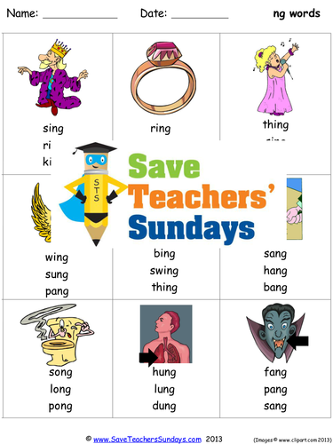 Ng Phonics Worksheets, Activities, Flash Cards, Lesson Plans and Other Teaching Resources