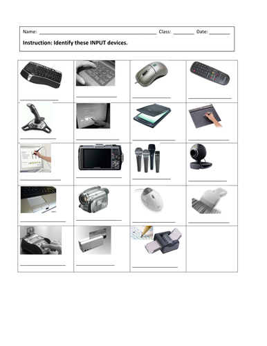 Input Devices Assessment Worksheets