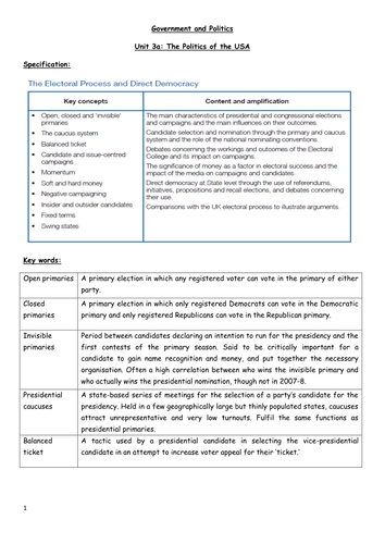 GOV3A; The Politics of the USA