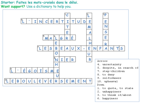 Crossword - Family and Relationships