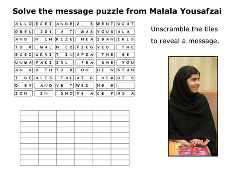 Solve the message puzzle from Malala Yousafzai