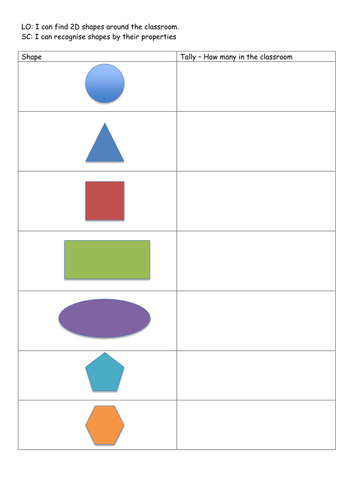 ks1 year 1 2d shape hunt tally new curriculum maths