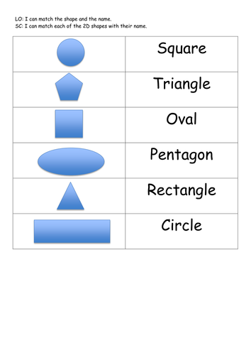 ks1 year 1 2 shape match activity differentiated