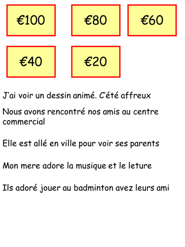 Grammar auction template and worksheet