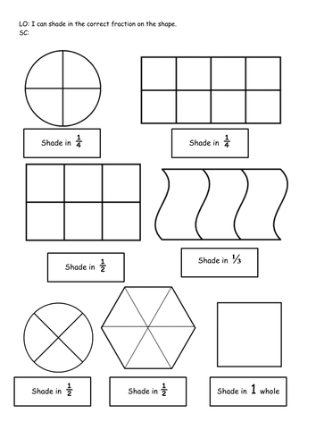 KS1 - Year 1 - Shade in the correct fraction - Shape - 1/2 ...